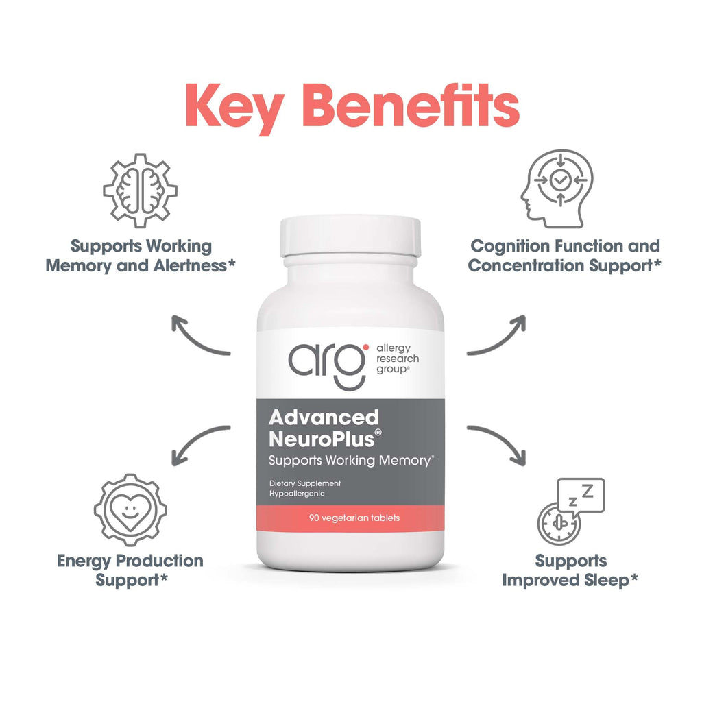 Allergy Research Group Advanced NeuroPlus - Nootropic Formula with Spearmint Extract, Lions Mane & Citicoline - Supports Working Memory Focus & Cognitive Function - 30 Servings - 90 Tablets Allergy Research Group buy supplements Au