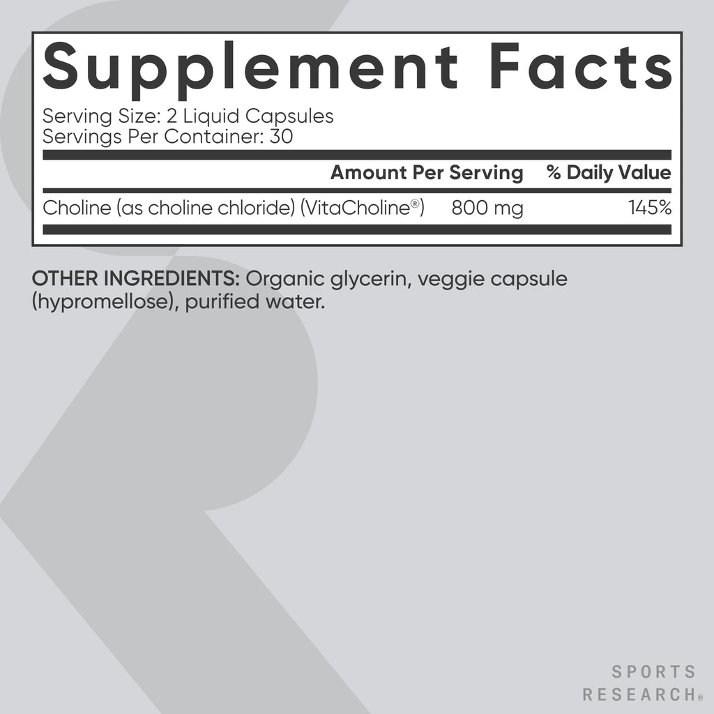 Sports Research ® Extra Strength Choline 800 mg - Essential Nutrient Featuring VitaCholine ® for Focus Support - Vegan Certified • Non-GMO • Gluten Free - 60 Liquid Capsules Sports Research buy supplements Au