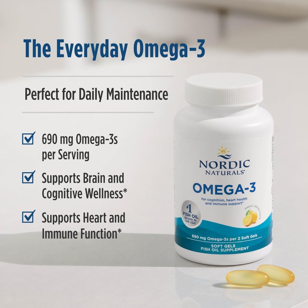 Nordic Naturals Omega-3, Lemon Flavor - 180 Soft Gels - 690 mg Omega-3 - Fish Oil - EPA & DHA - Immune Support, Brain & Heart Health, Optimal Wellness - Non-GMO - 90 Servings Nordic Naturals buy supplements Au