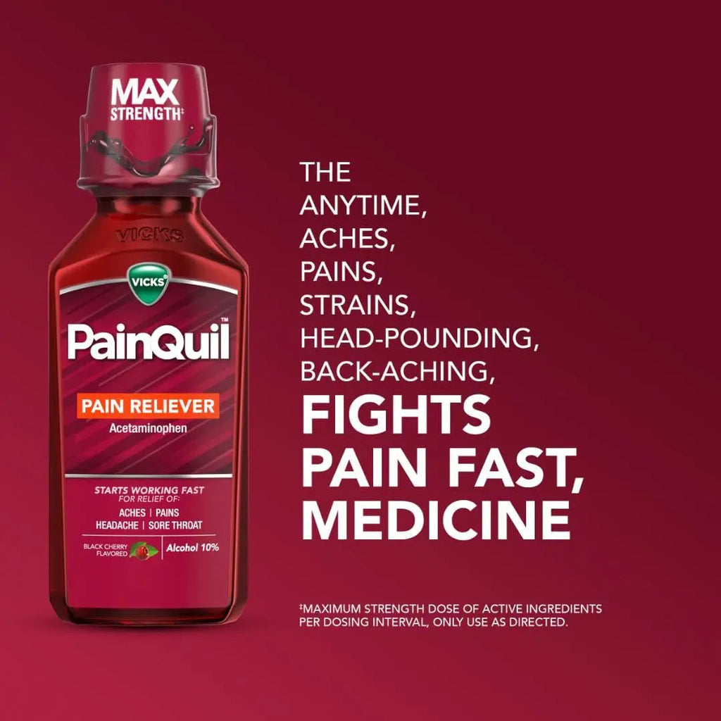 Vicks PainQuil Pain Relief Acetaminophen 1000mg Max Strength‡ Adult Pain Reliever Liquid 12oz, Backache Headache Relief, 1 Daytime Pain Reliever VicksBuy Supplements Australia