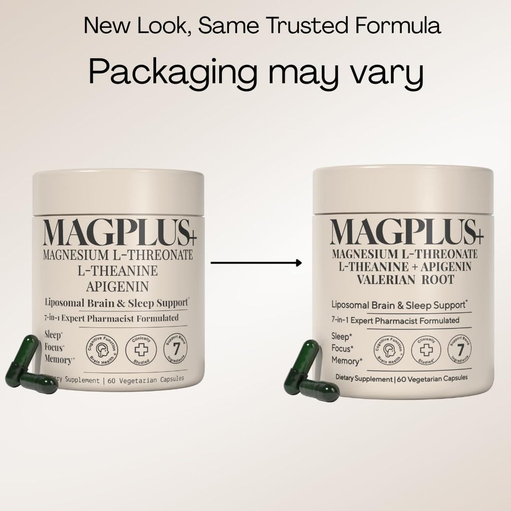 MAGPLUS+ Magnesium L-Threonate w Apigenin & L Theanine | 7-Ingredient Sleep Blend | Brain, Memory, & Sleep Support | Liposomal Magnesium Threonate Supplement (60 Capsules) Plus+UltraBuy Supplements Australia