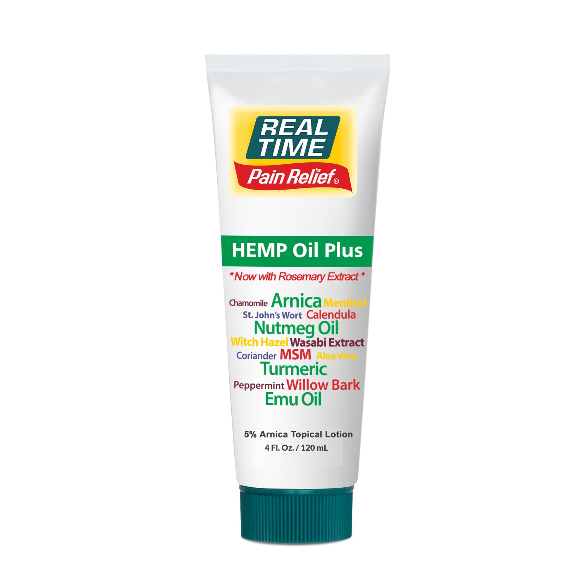 Real Time Pain Relief Hemp Oil Plus 4oz Tube | 20 Natural Ingredients: 5% Arnica & Turmeric | Fast Absorbing Lotion for Muscles, Hands, Feet, Ankles, Back, Shoulders, Knees & Joints Discomfort Real Time Pain ReliefBuy Supplements Australia