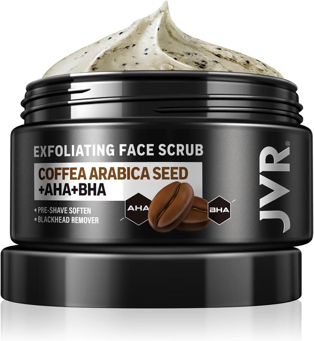 JVR Face Scrub for Men, Facial Scrub for Deep Exfoliating, Cleansing Blackheads, Ingrown Hair, Pre-shave Soften, Organic Formulated with Coffee Extract, AHA and BHA Face Exfoliator (4.23 oz) JVR buy supplements Au