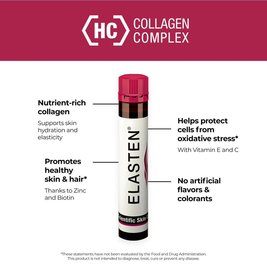 ELASTEN Clinically Tested Collagen Complex for Radiant Skin from Within – Reduces Fine Lines – Supports Healthy Connective Tissue – 28 Liquid Collagen Ampoules (0.85 fl oz / 25 ml Each) Elasten buy supplements Au