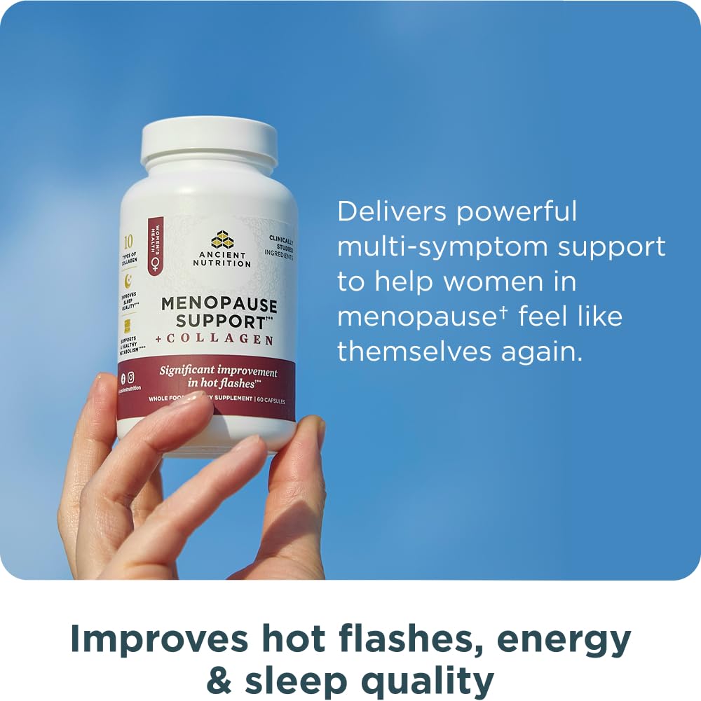 Ancient Nutrition Menopause Support + Collagen Supplement, Hydrolyzed Collagen Peptides, Key Clinically Validated Superfoods, Significant Improvement in Hot Flashes and Sleep Quality, 60 Capsules Ancient NutritionBuy Supplements Australia