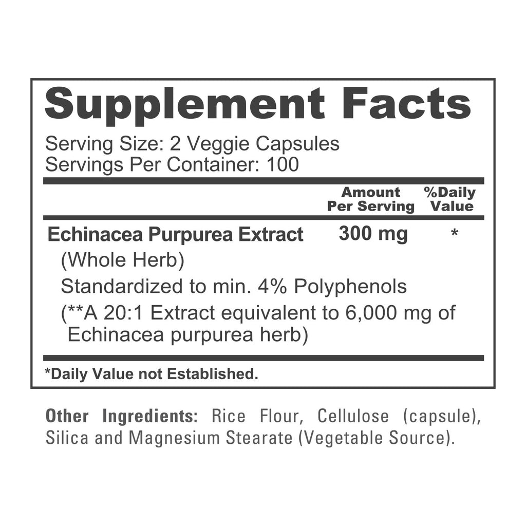 NusaPure Echinacea 20:1 Extract, 300 mg Equivalent to 6,000mg 200 Veggie Caps, Vegan, Non-GMO, Gluten Free Supplement NusaPureBuy Supplements Australia