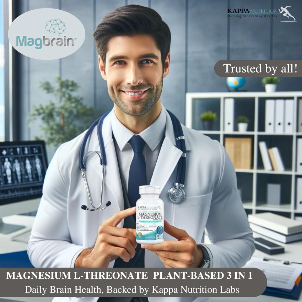 Kappa Nutrition Powered by Magbrain™ Magnesium L-Threonate Plant-Based, 420mg Elemental Magnesium (3 Capsules) from 2,253mg, 120 Vegan Capsules, Brain, Sleep & Muscle Support. KAPPA NUTRITIONBuy Supplements Australia