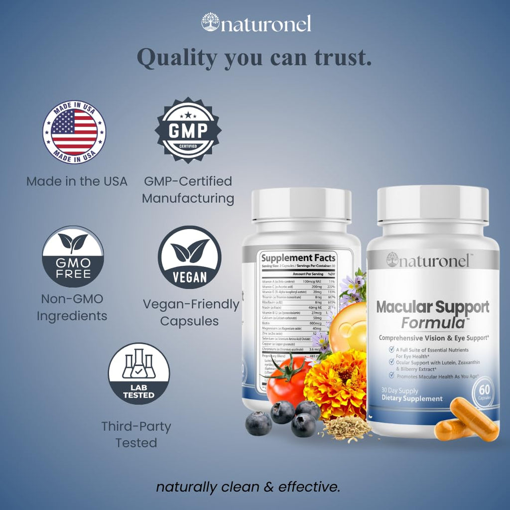 Naturonel Macular Support Formula – Vision & Eye Health with Lutein, Zeaxanthin, Bilberry, Eyebright & Antioxidants | Non-GMO, Made in USA, GMP Certified – 60 Capsules, 30 Day Supply (1) NaturonelBuy Supplements Australia