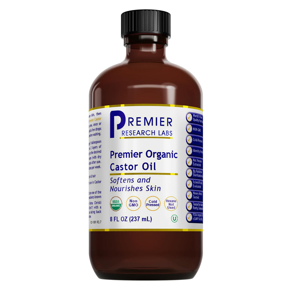 Premier Research Labs Organic Castor Oil for Face - Cold Pressed 100% Pure Castor Oil for Hair Growth, Skin & Body, Hexane Free - 8 Oz Bottle Premier Research LabsBuy Supplements Australia