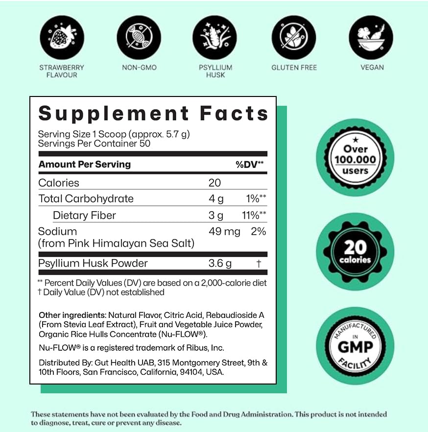 ColonBroom Psyllium Husk Powder (Strawberry) - Colon Cleanse for Bloating Relief & Gut Health - Colon Broom Fiber Powder Drink - Vegan, Gluten Free, Non-GMO Fiber Powder Supplement, 50 Servings ColonBroomBuy Supplements Australia
