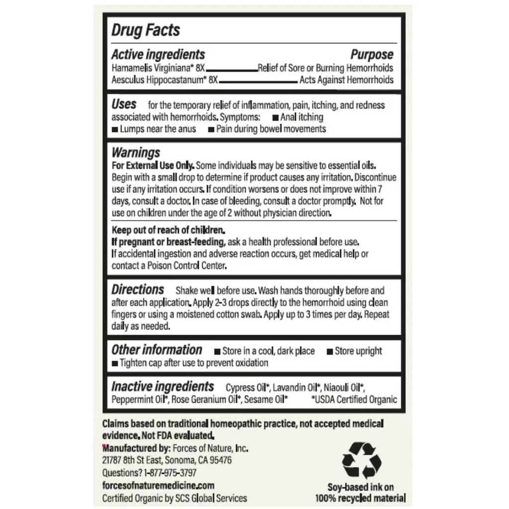 Forces of Nature Hemorrhoid Control Extra Strength, Organic Homeopathic Medicine with Witch Hazel, Horse Chestnut, and Soothing Essential Oils for Itching, Swelling & Discomfort, 5ml (0.17 fl oz) Forces of NatureBuy Supplements Australia