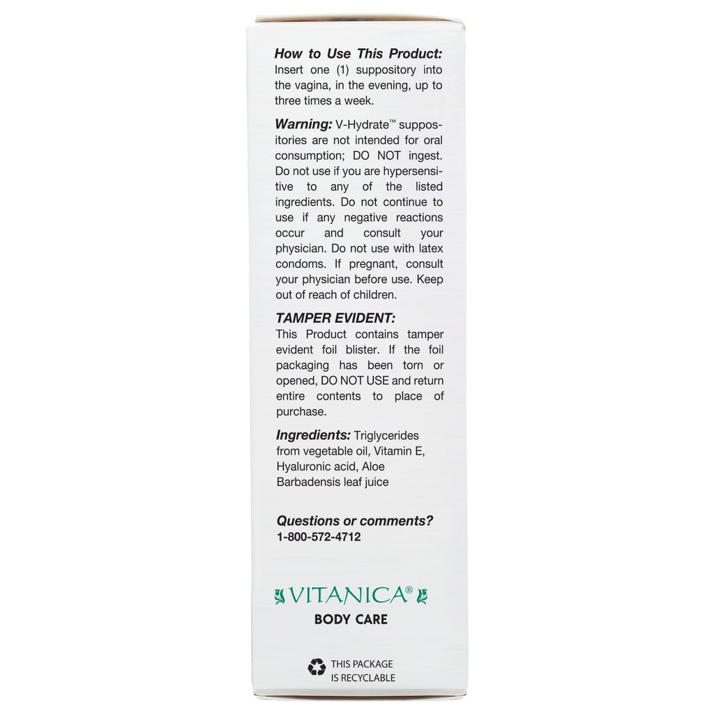 Vitanica V-Hydrate, Hyaluronic Acid Vaginal Suppositories for Comfort and Vaginal Hydration with Aloe Vera and Vitamin E, Hormone-Free & Drug-Free, Vegan, 2 Month Supply, 24 Count VitanicaBuy Supplements Australia
