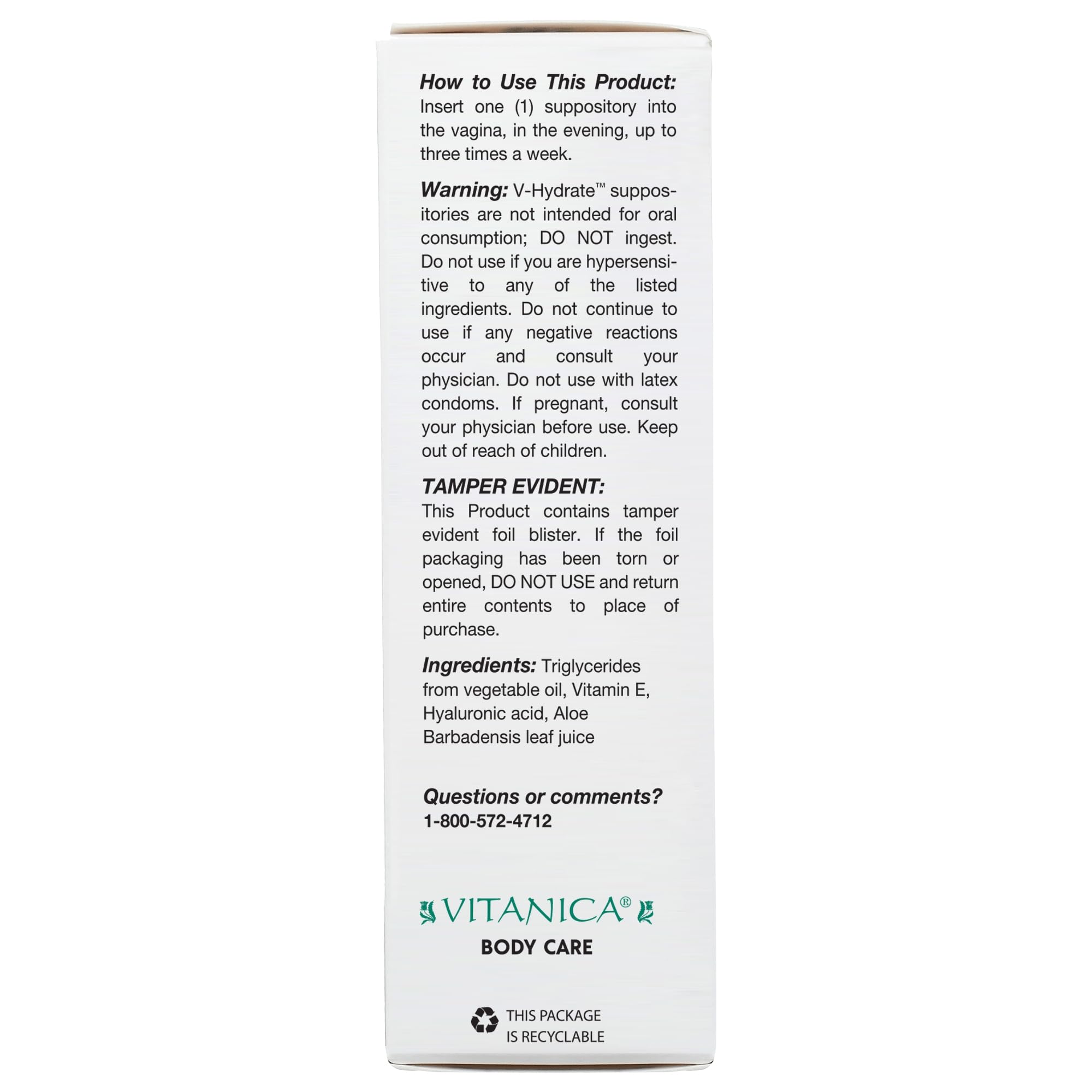 Vitanica V-Hydrate, Hyaluronic Acid Vaginal Suppositories for Comfort and Vaginal Hydration with Aloe Vera and Vitamin E, Hormone-Free & Drug-Free, Vegan, 2 Month Supply, 24 Count VitanicaBuy Supplements Australia
