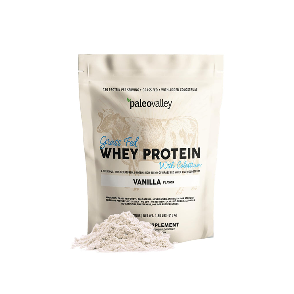 Paleovalley 100% Grassfed Whey Protein Powder with Colostrum, 30 Serving - Vanilla, 13g Protein, Muscle Building, Immune Support, Gut Health PaleovalleyBuy Supplements Australia