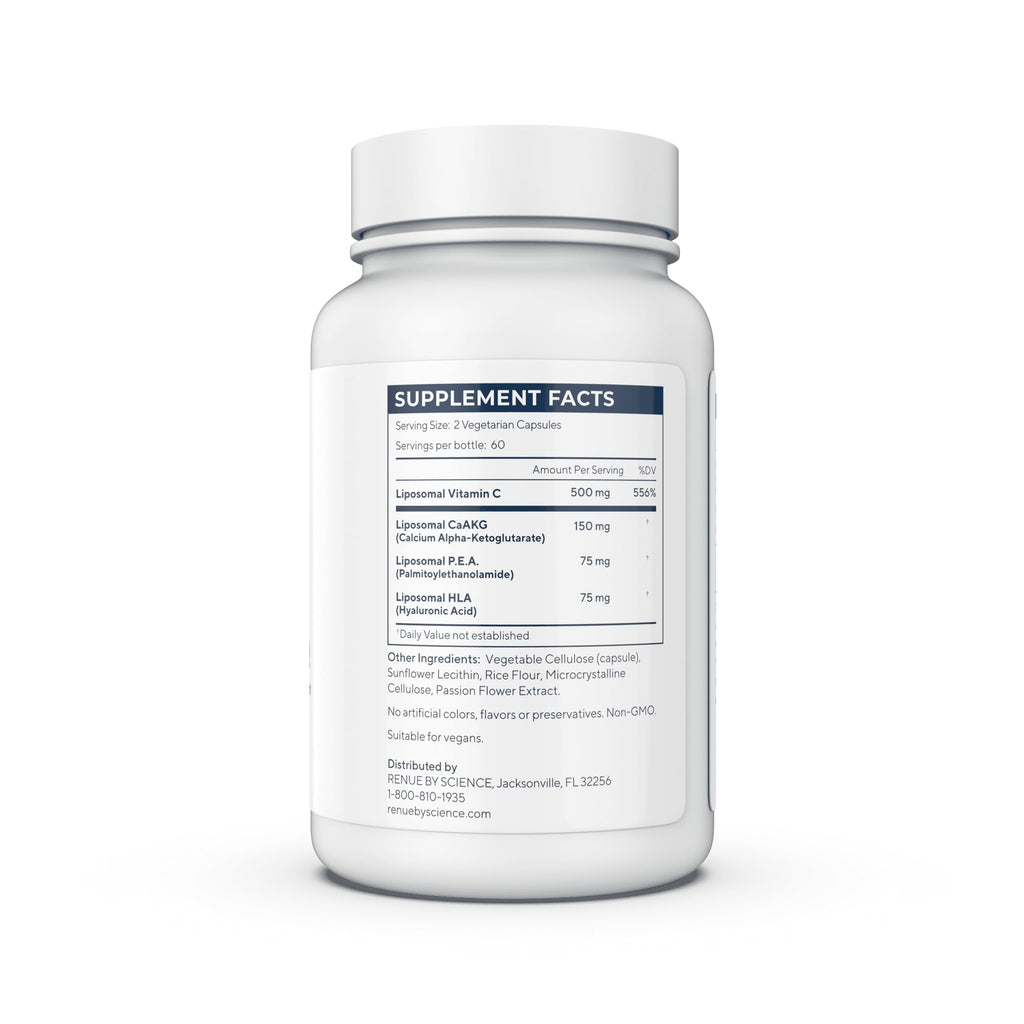 Renue By Science Shield | Liposomal Vitamin C CaAKG P.E.A Hyaluronic Acid Supplement | 120 Capsules with Vitamin C (500mg) CA AKG (150mg) Palmitoylethanolamide (75mg) HLA (75mg) | Made in The USA Renue By ScienceBuy Supplements Australia