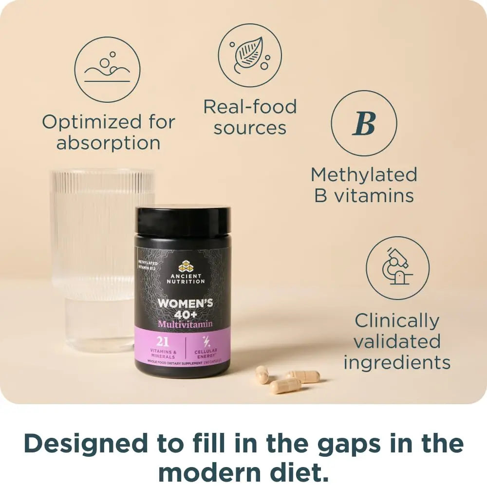 Ancient Nutrition Multivitamin for Women 40, Multi Vitamin and Immune Support with Vitamin D & C, 20 Vitamins and Minerals Ancient NutritionBuy Supplements Australia