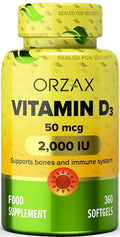 ORZAX Vitamin D3 2000 iu (50 mcg) - 1 Year Supply for Strong Muscle Function