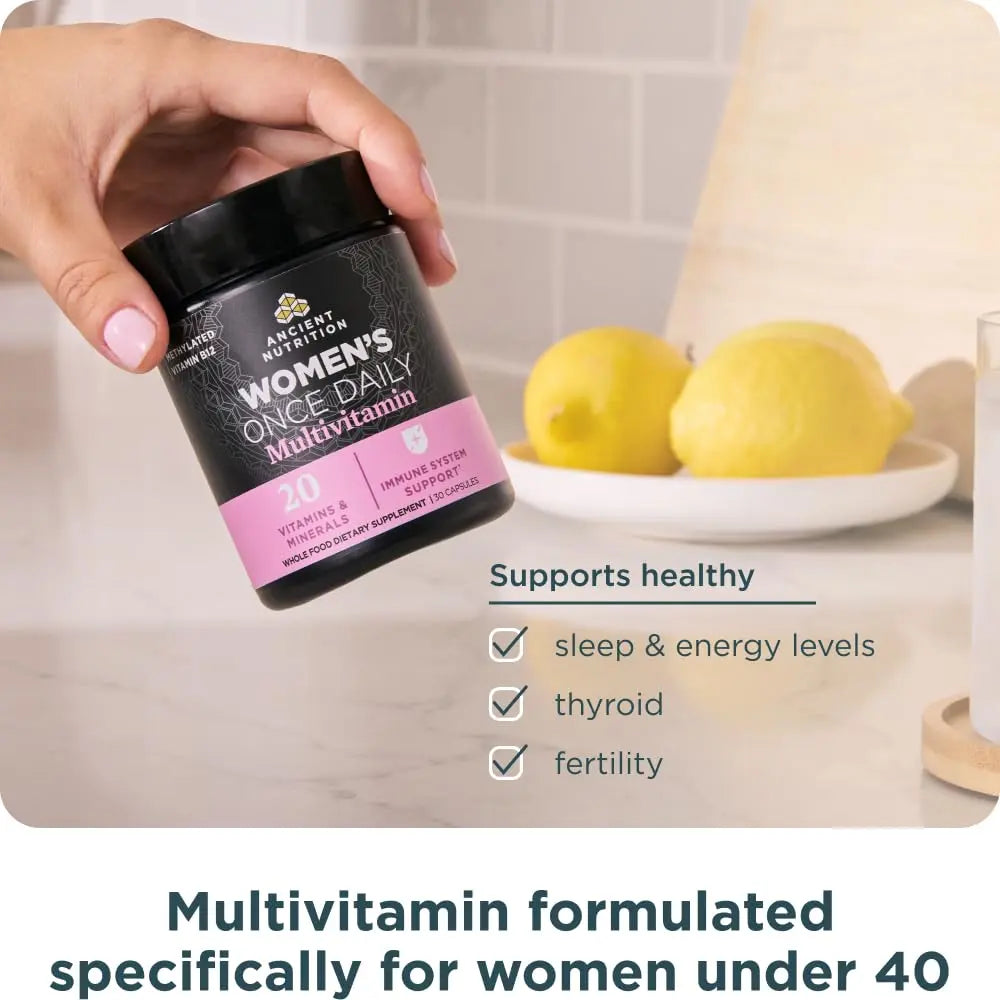 Ancient Nutrition Multivitamin for Women, Women's Once Daily Supplement, Methlyated Vitamin B, C, K2, Magnesium, Folate & Iron, Supports Bone Health, 30 Count Ancient NutritionBuy Supplements Australia