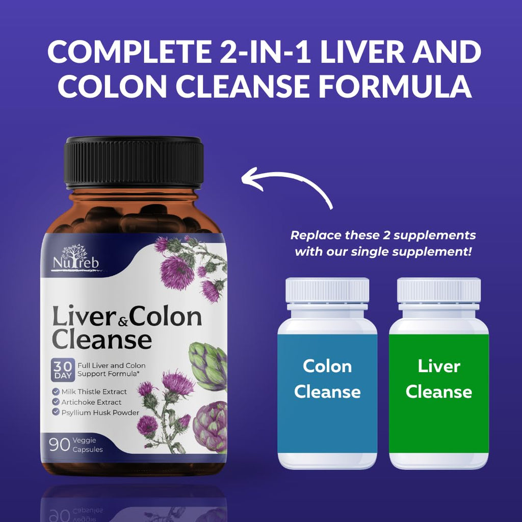 Liver Cleanse Detox & Repair with Colon Cleanse - Milk Thistle, Dandelion Root, Psyllium Husk Fiber NutrebBuy Supplements Australia