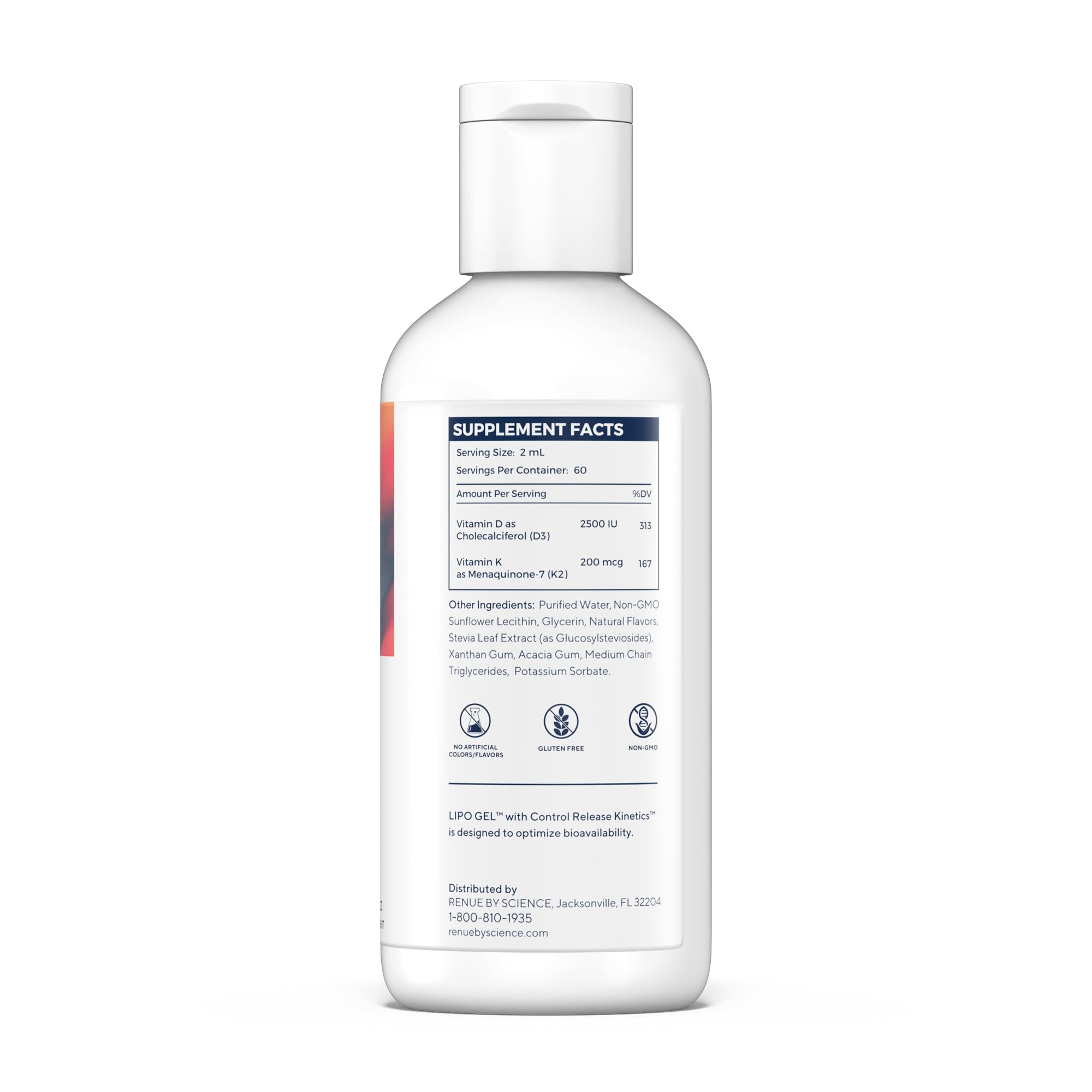 Renue By Science Vitamin D3 K2 Gel | High Strength Liposomal D3 K2 Supplement | 120ml Vitamin D K2 Gel - 2500IU Vitamin D3 & 200mcg Vitamin K2 per Serving | Non-GMO & Allergen Free | Made in The USA Renue By ScienceBuy Supplements Australia