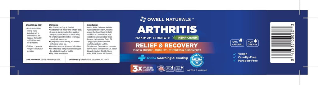 Owell Naturals Joint & Muscle Cream, Deep Penetrating, Maximum Strength Relief & Recovery for Joint & Muscles, Back, Knee, Legs, Hands, 2 Fl Oz Owell NaturalsBuy Supplements Australia