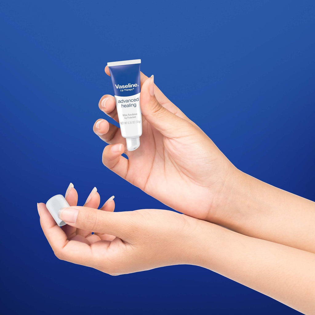 Vaseline Lip Therapy Advanced Healing 3-Pack – White Petroleum Moisturizing Lip Balm for Extremely Dry Lips, 0.35 Oz Ea