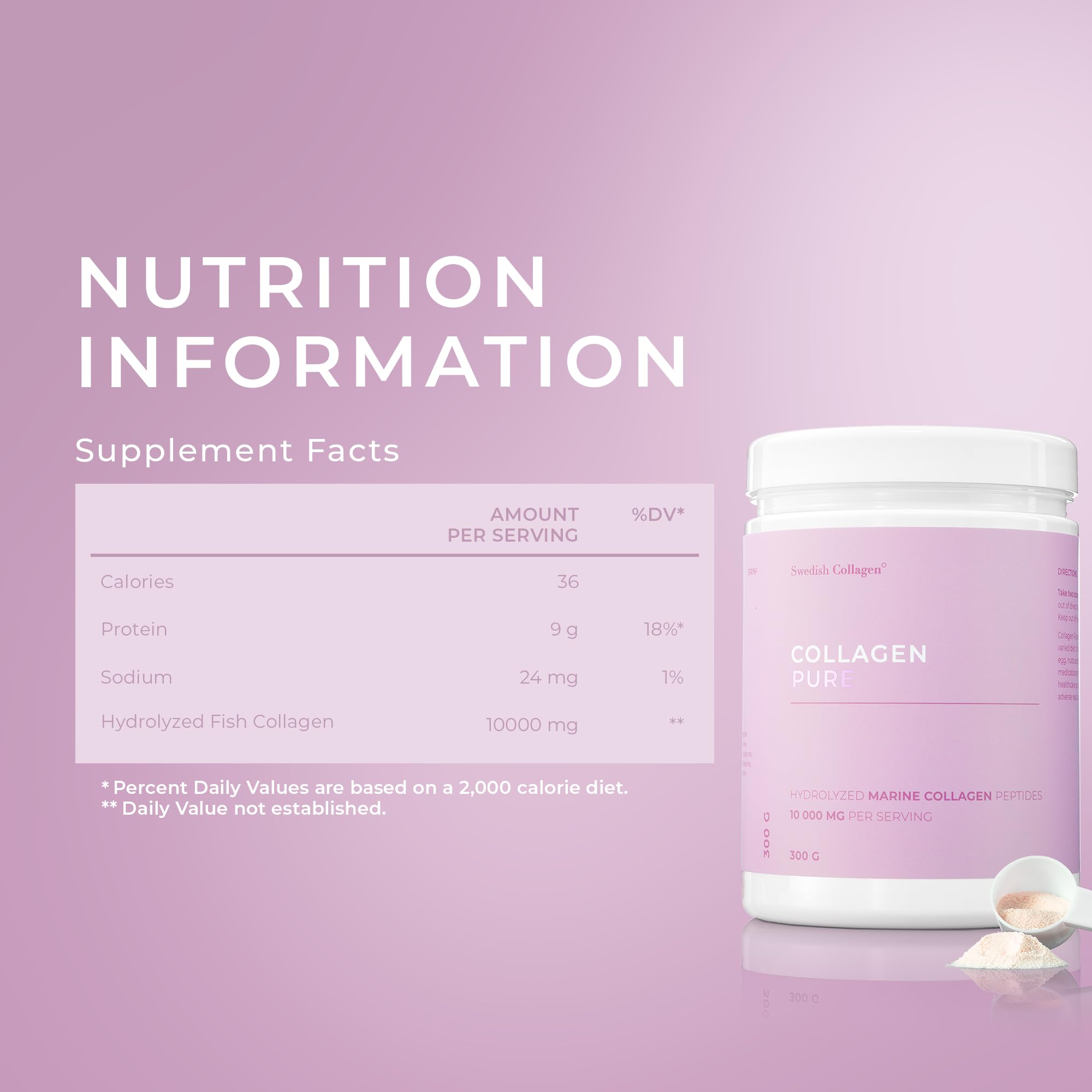 Swedish Collagen - Hydrolyzed Marine Collagen 10,000 mg Powder Supplement - Pack of 300 g, 30 Day Supply | Pure Peptide for Healthy Hair, Skin, Nails & Joints I 100% Natural & Gluten Free | Sugar-Free Swedish Collagen buy supplements Au