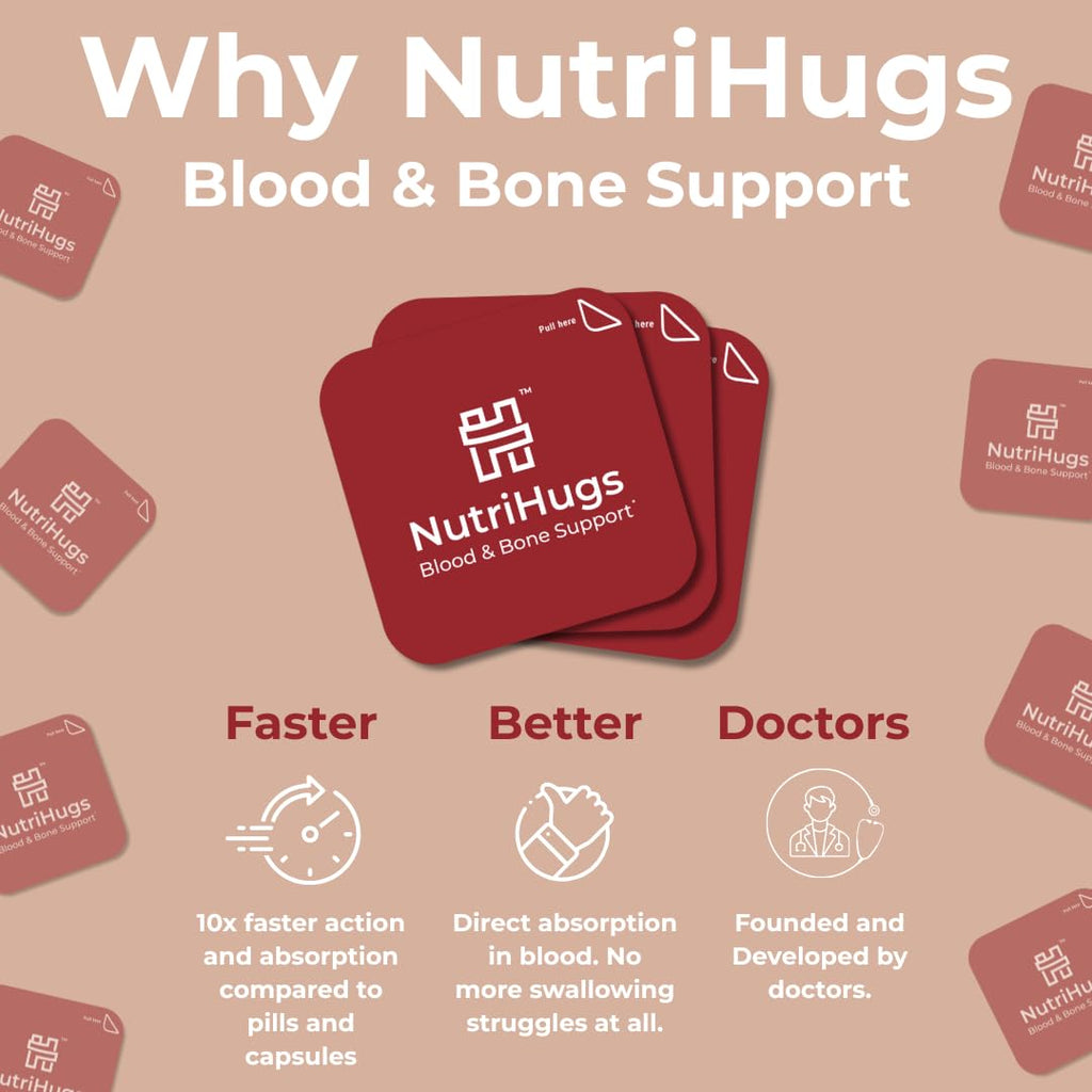 MedHugs NutriHugs Blood and Bone Support - Iron, Folate, Vitamin D3 and K2 - Fast-Dissolving Oral Thin Film Strips - Non-Constipating Iron - Vegan, Sugar-Free, Non-GMO - 30 Strips MedHugsBuy Supplements Australia