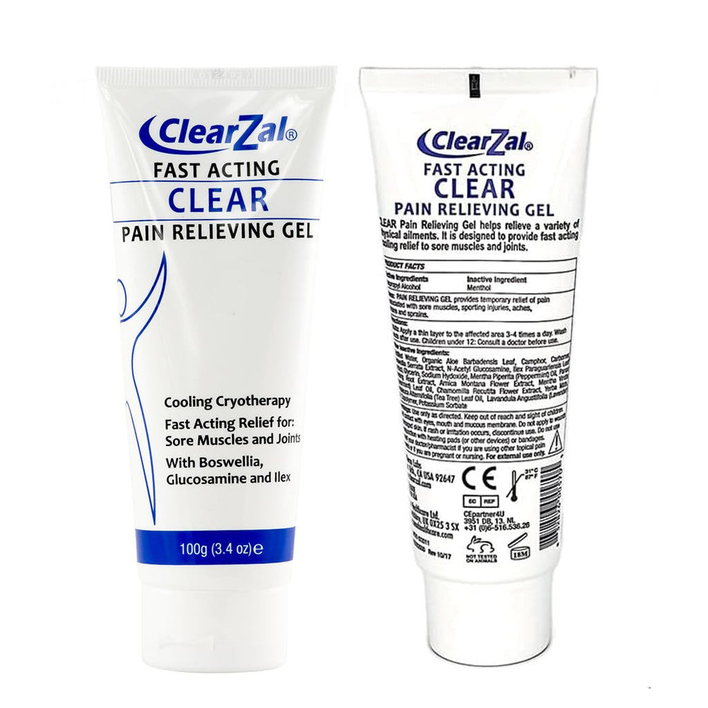 ClearZal Fast Acting Clear Pain Relieving Gel with Cooling Cryotherapy, Boswellia and Glucosamine for Sore Muscles and Joints, Soothing Cooling Gel 3.4 oz ClearzalBuy Supplements Australia