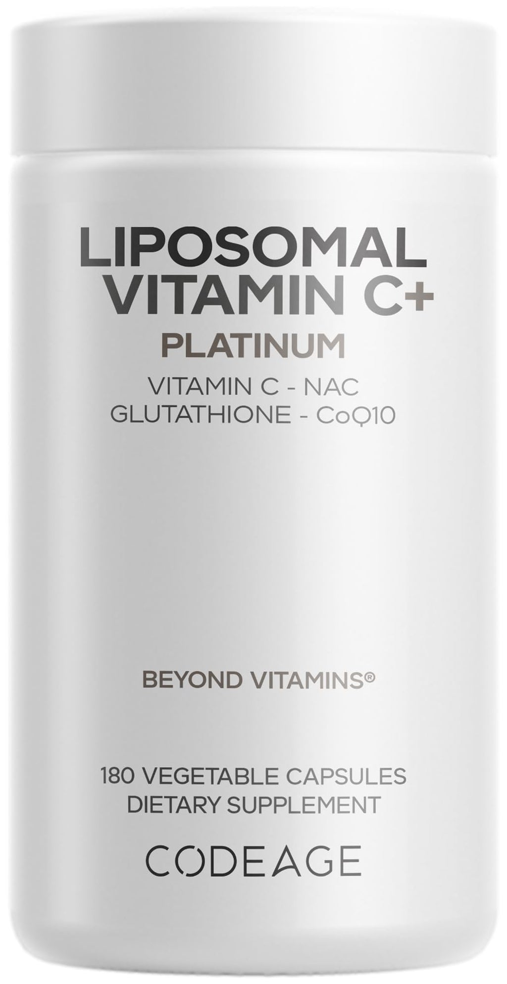 Codeage Liposomal Vitamin C+ Platinum - 1000 Mg Vitamin C Vitamins, Glutathione, NAC (N Acetyl Cysteine), Resveratrol, CoQ10, Rutin, Elderberry, Quercetin, Rosehip, Citrus Bioflavonoids - 180 Capsules CodeageBuy Supplements Australia