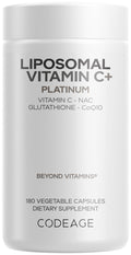 Codeage Liposomal Vitamin C+ Platinum - 1000 Mg Vitamin C Vitamins, Glutathione, NAC (N Acetyl Cysteine), Resveratrol, CoQ10, Rutin, Elderberry, Quercetin, Rosehip, Citrus Bioflavonoids - 180 Capsules CodeageBuy Supplements Australia