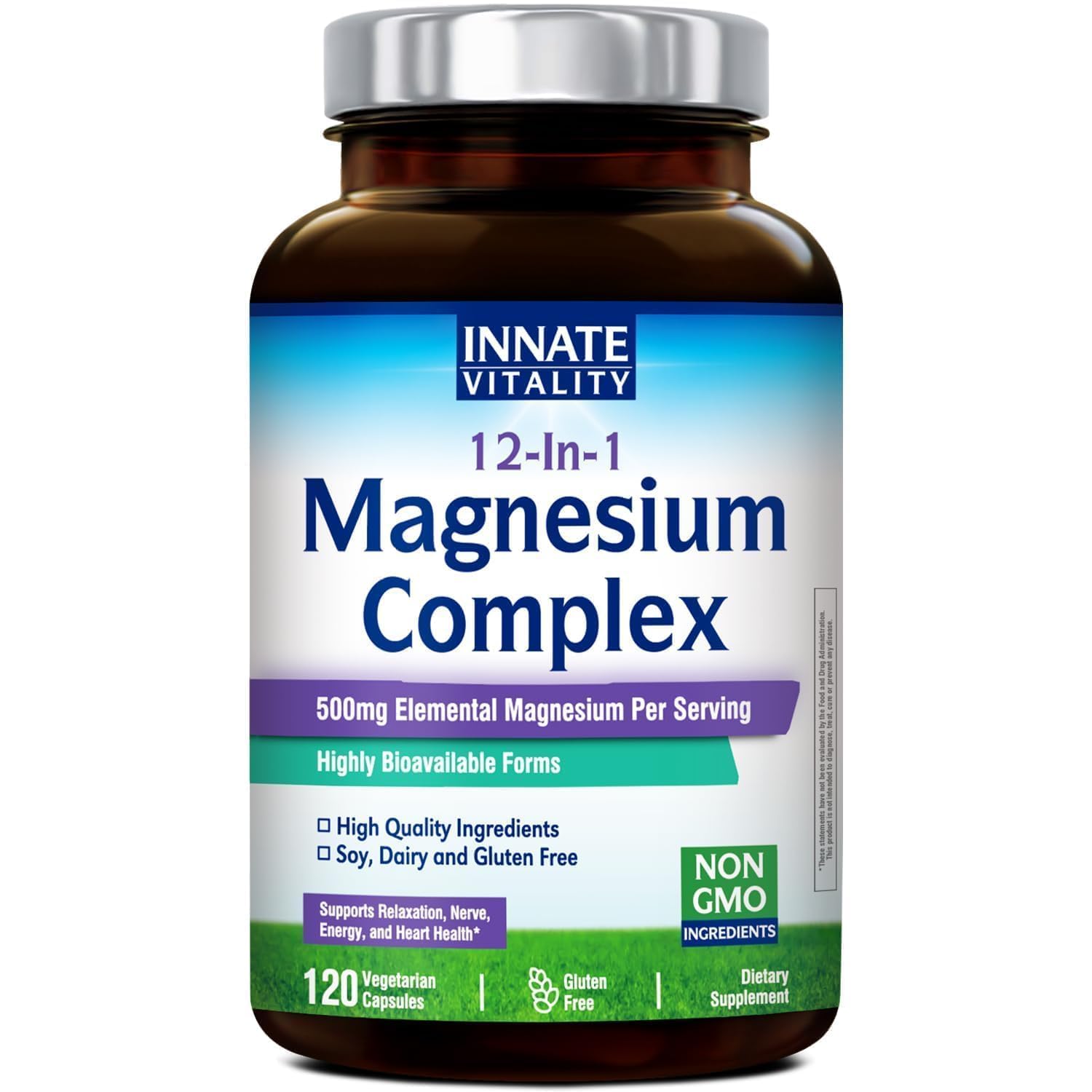 Innate Vitality 12-in-1 Magnesium Complex, 500 mg Elemental Mag, with Magnesium Glycinate Malate Taurate Aspartate & More,