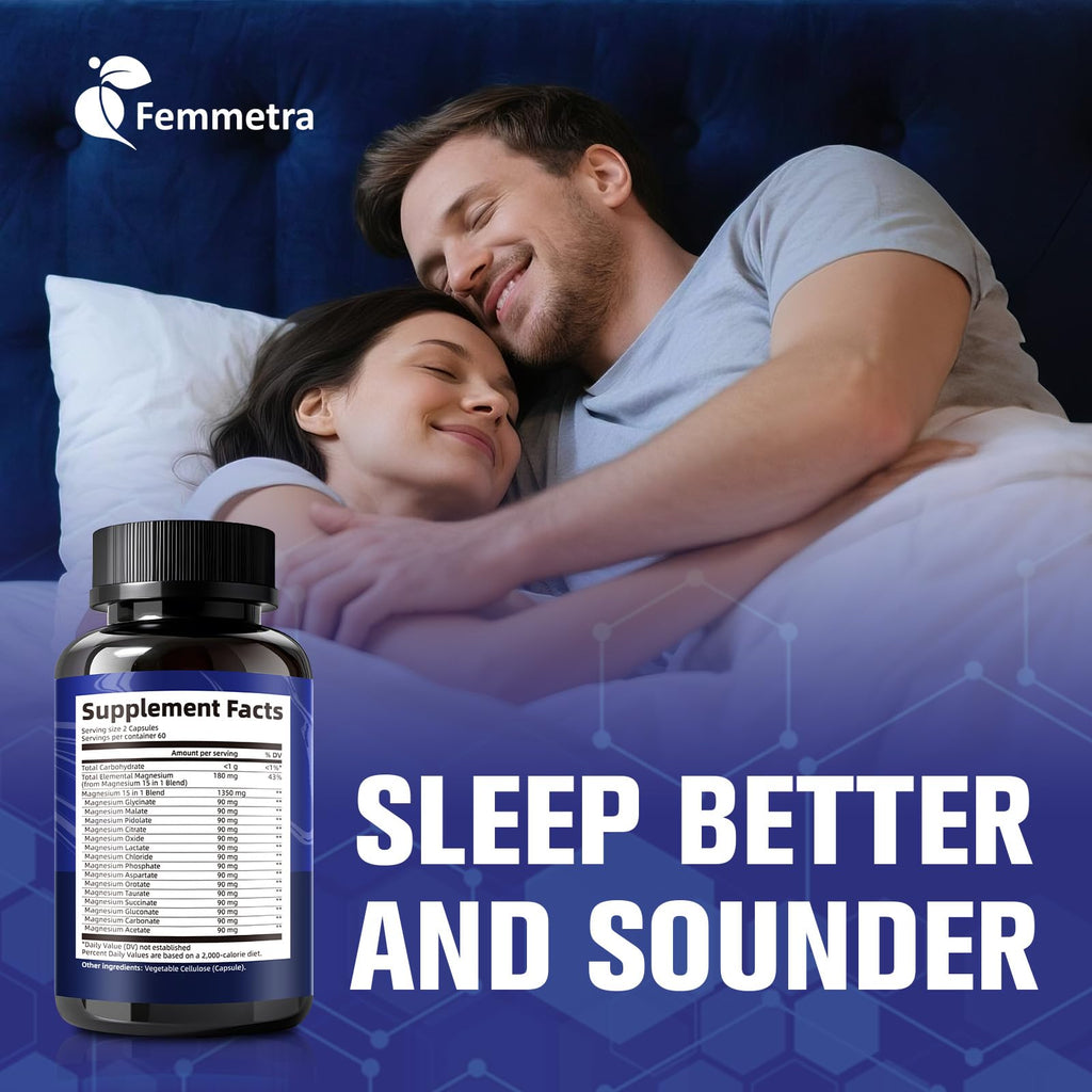 Magnesium Complex for Women Men 1350mg 15 in 1 Pure Magnesium Supplement, with High Absorption Chelated Magnesium Glycinate Citrate Malate & More for Muscle, Heart, Sleep & Bone Support, Vegan 60 Days Femmetra buy supplements Au