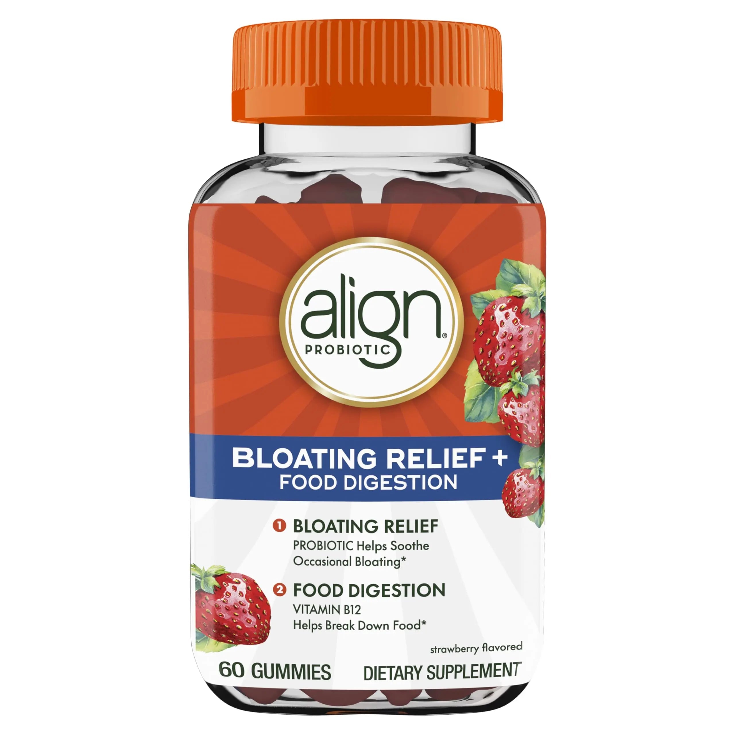 Align Probiotic, Bloating Relief + Food Digestion, Probiotics for Women and Men, Probiotic Helps Soothe Occasional Bloating*, With Vitamin B12 to Help Break Down Food into Cellular Energy*,60 Gummies AlignBuy Supplements Australia