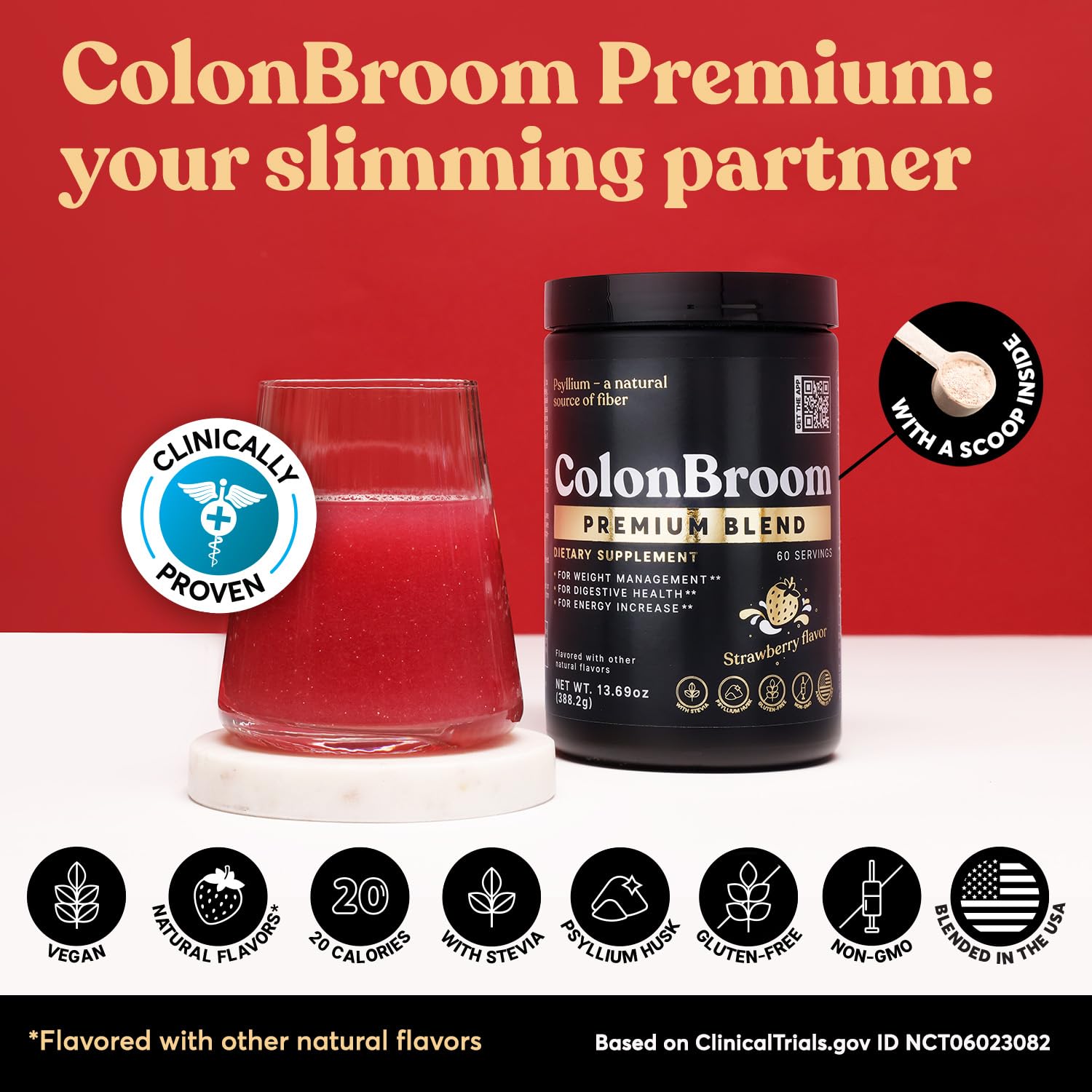 ColonBroom Premium Psyllium Husk Powder (Strawberry, 60 Servings) + Shaker Bottle for Colon Broom Fiber Powder Drink Bundle - Colon Cleanse for Bloating Relief & Gut Health - Fiber Powder Supplement ColonBroomBuy Supplements Australia
