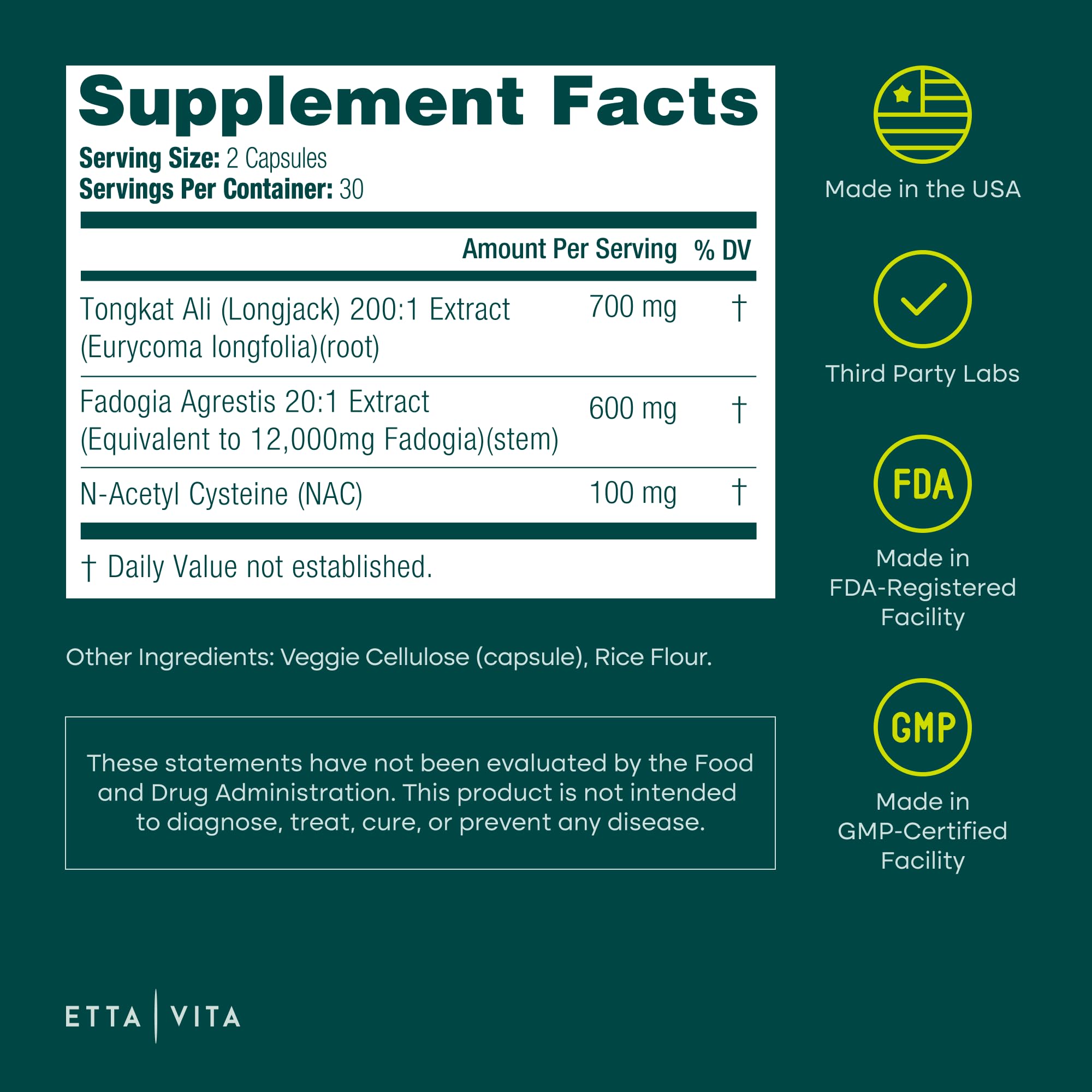 Potent Longjack - Tongkat Ali & Fadogia Agrestis Supplement for Men & Womens Energy, T Support, Lean Muscle Growth & Recovery, Hormonal Balance, Pre-Workout with Vegan NAC Liver Detox & Cleanse Etta VitaBuy Supplements Australia