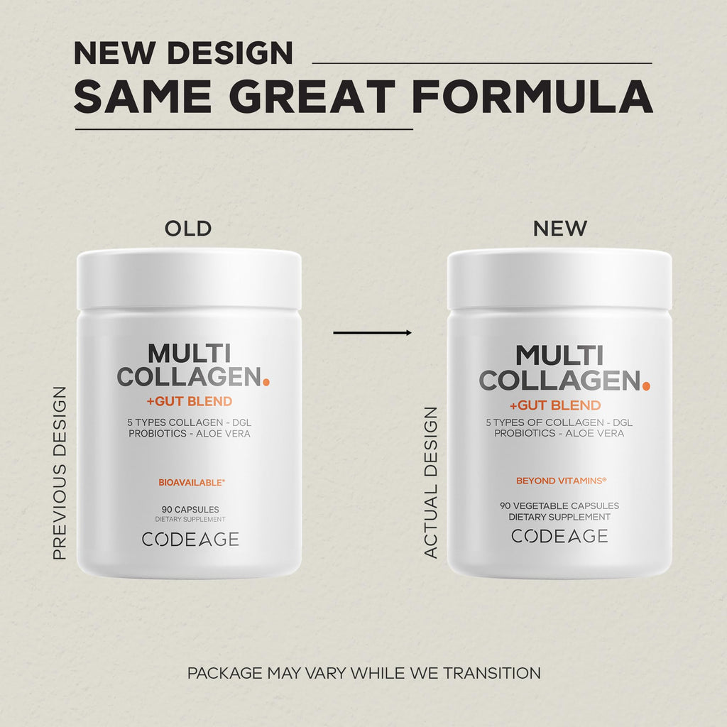 Codeage Multi Collagen + Gut Blend Supplement - Digestive Probiotics, DGL Licorice, Aloe Vera, Organic Peppermint Leaf, Slippery Elm - Hydrolyzed Bovine Collagen Pills - Non-GMO - 90 Capsules CodeageBuy Supplements Australia