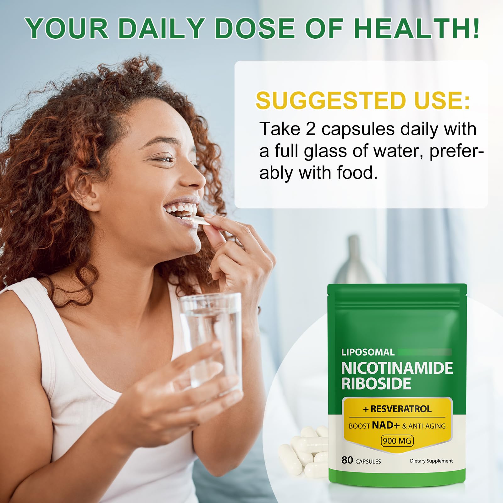 NAD Supplement with Nicotinamide Riboside - Resveratrol,Liposomal Nicotinamide Riboside,Quercetin - High Purity NAD Supplement for Anti-Aging, Focus, Energy 160 Capsules (2 Bag) RuduwuBuy Supplements Australia