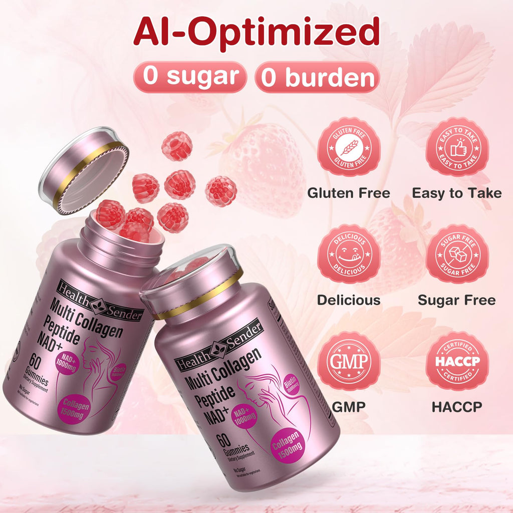 Collagen Gummies-Collagen for Women Men with 1500 mg Collagen Peptides Type I,II,III,V,X, 1000mg NAD, 15000 mcg Biotin, Daily Collagen Supplement Protein Gummies for Hair Skin Nails, Sugar Free HealthSender buy supplements Au