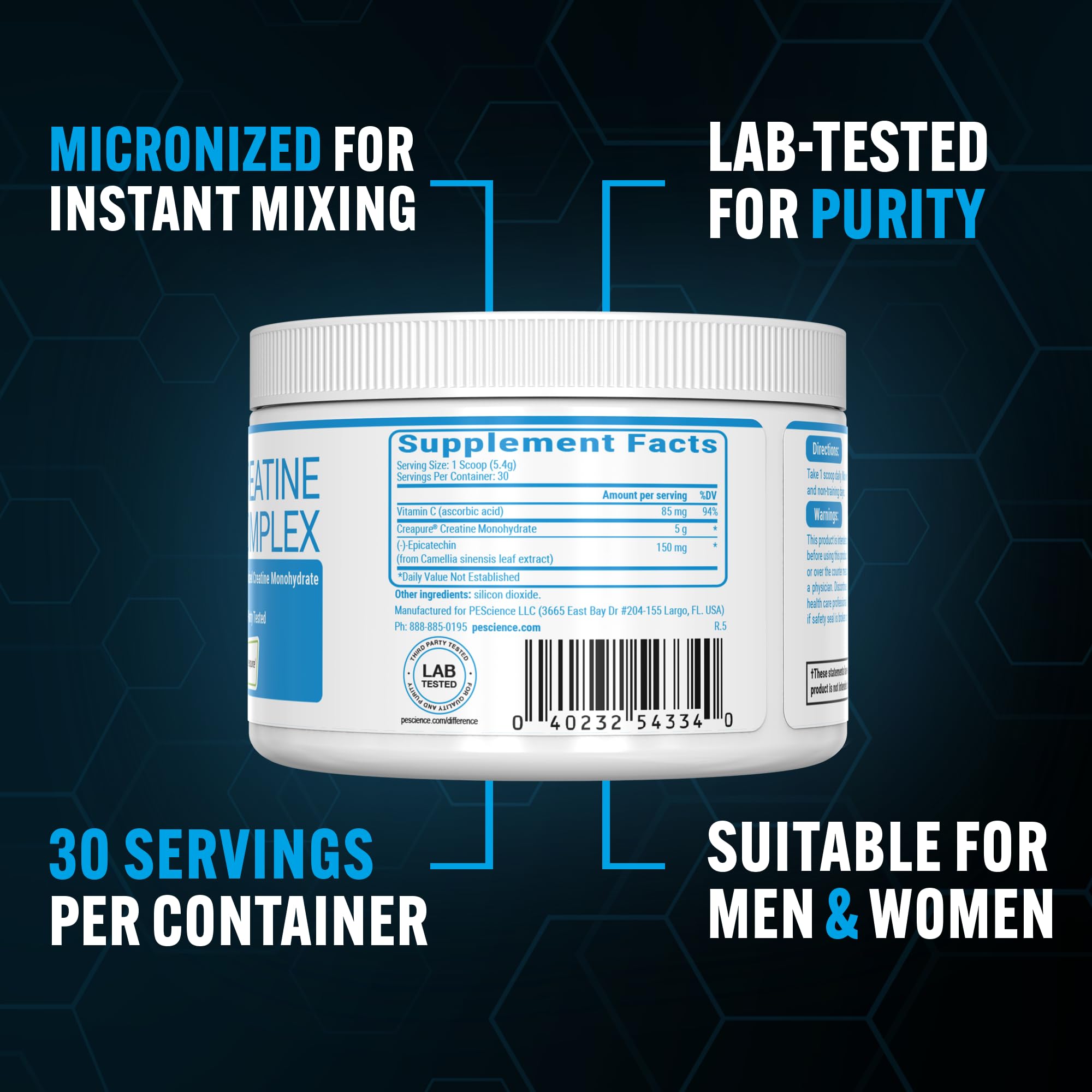 PEScience TruCreatine+ Creatine Monohydrate Powder Plus Epicatechin, Micronized Creapure Creatine for Women & Men, Supports Muscle Growth, Strength & Recovery, Cognition, 30 Servings, Unflavored PEScienceBuy Supplements Australia