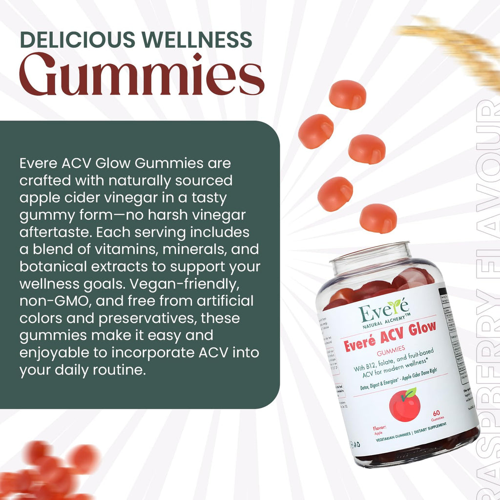 Everé ACV Glow Gummies – Apple Cider Vinegar with B12, B6, Iodine, Folate, Beetroot & Pomegranate – Daily Wellness Support for Energy & Balance The EverÉ Natural Alchemy buy supplements Au