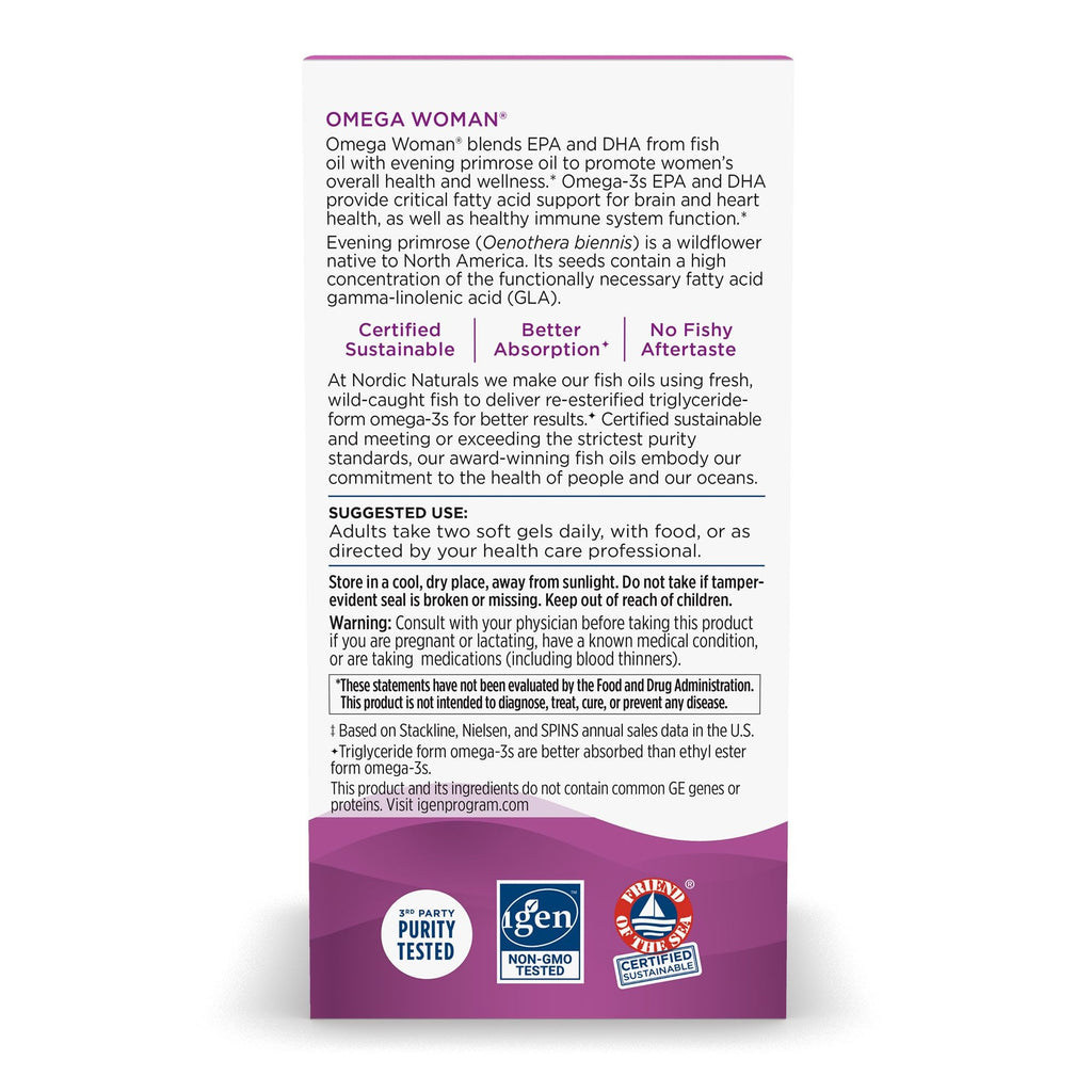 Nordic Naturals Omega Woman, Lemon - 120 Soft Gels - 500 mg Omega-3 + 800 mg Evening Primrose Oil