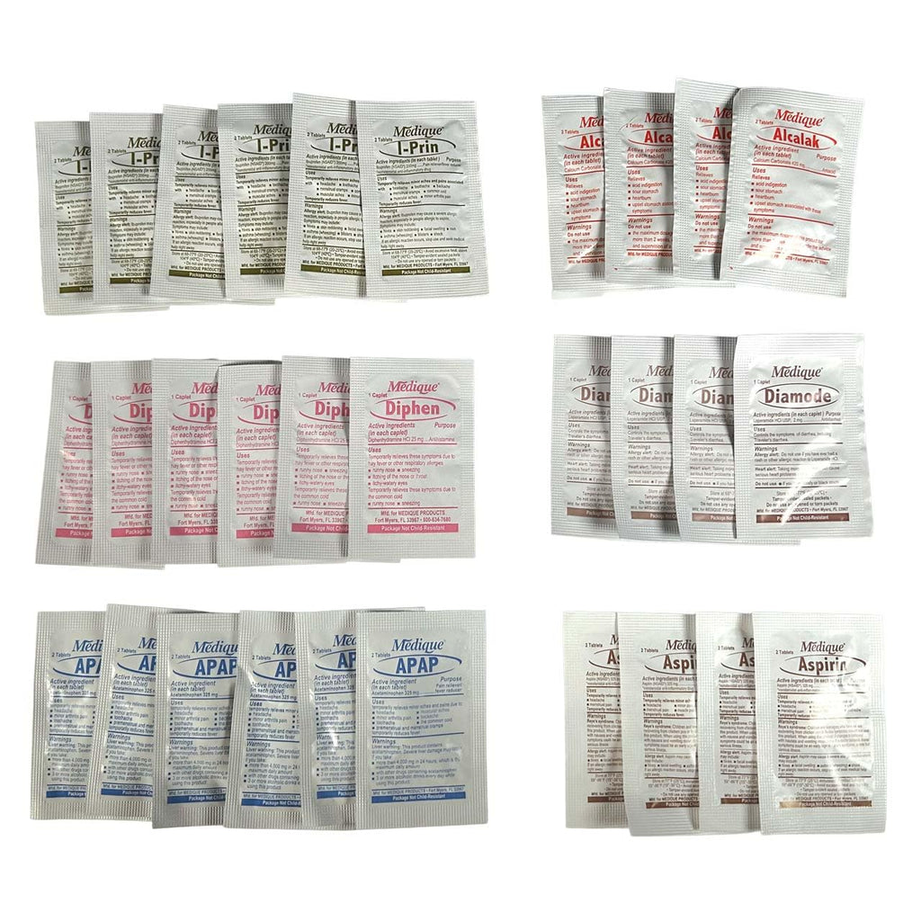 Rescue Essentials Medications Dose Pack–First Aid Refill Kit with Ibuprofen, Acetaminophen, Aspirin, Antihistamine, Anti-Diarrheal & Antacid– Compact Emergency Travel & IFAK Supply-1 Module (30 Doses) Rescue Essentials buy supplements Au