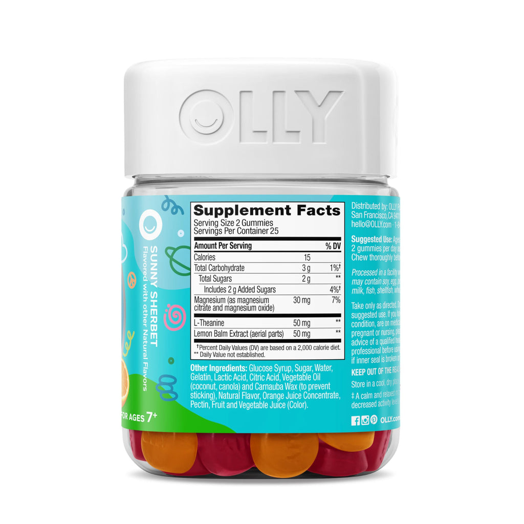OLLY Kids Chillax Gummy, For a Calm and Relaxed Mood*, Magnesium, L-Theanine, Lemon Balm Extract, Chewable Supplement, Sherbet Flavored, 25 Day Supply - 50 Count (Packaging May Vary) OLLYBuy Supplements Australia