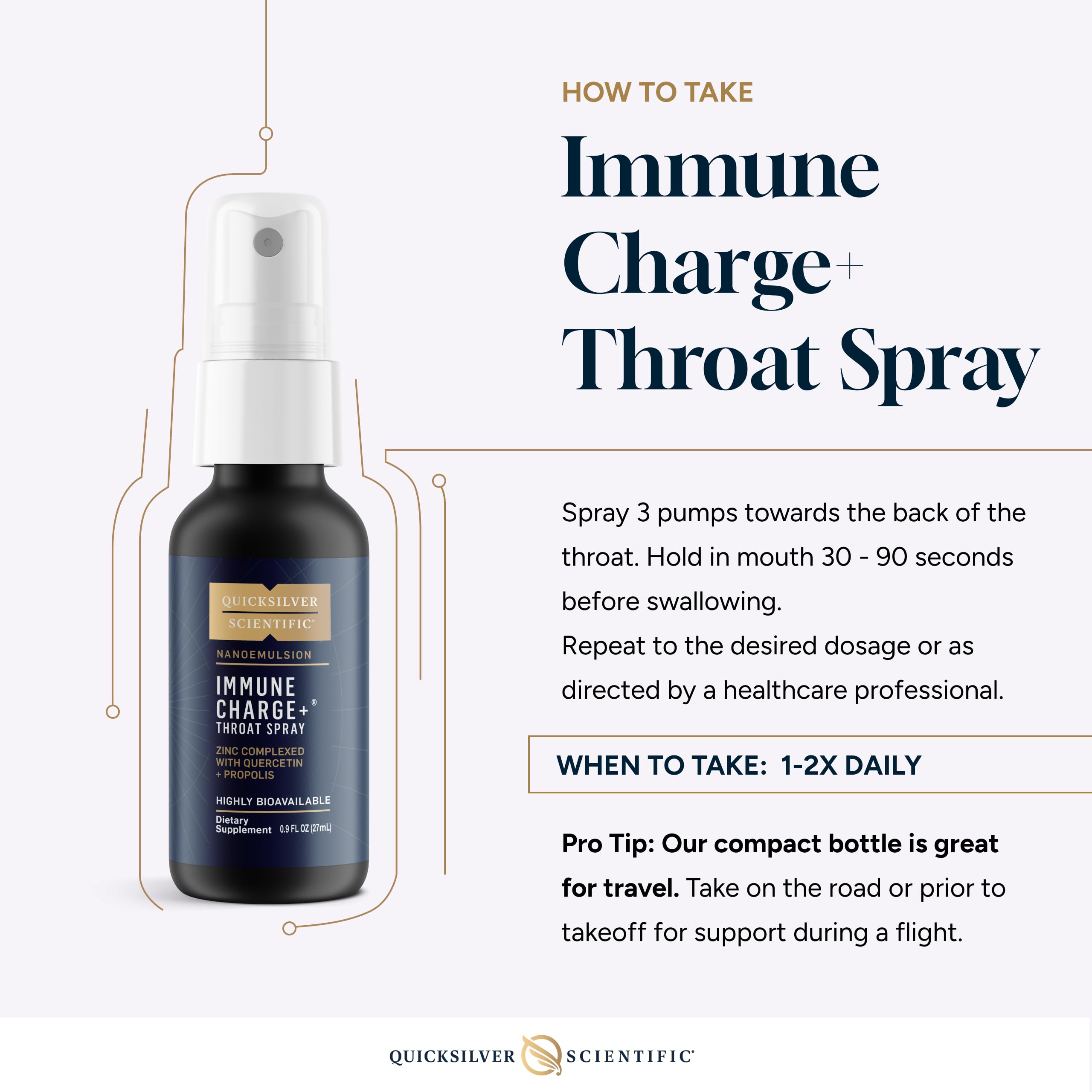 Quicksilver Scientific Immune Charge+ Zinc Throat Spray - Immune Support Liquid Supplement with Quercetin - 'Throat Coat' with Liposomal Absorption Technology (0.9 fl oz / 27ml) Quicksilver ScientificBuy Supplements Australia