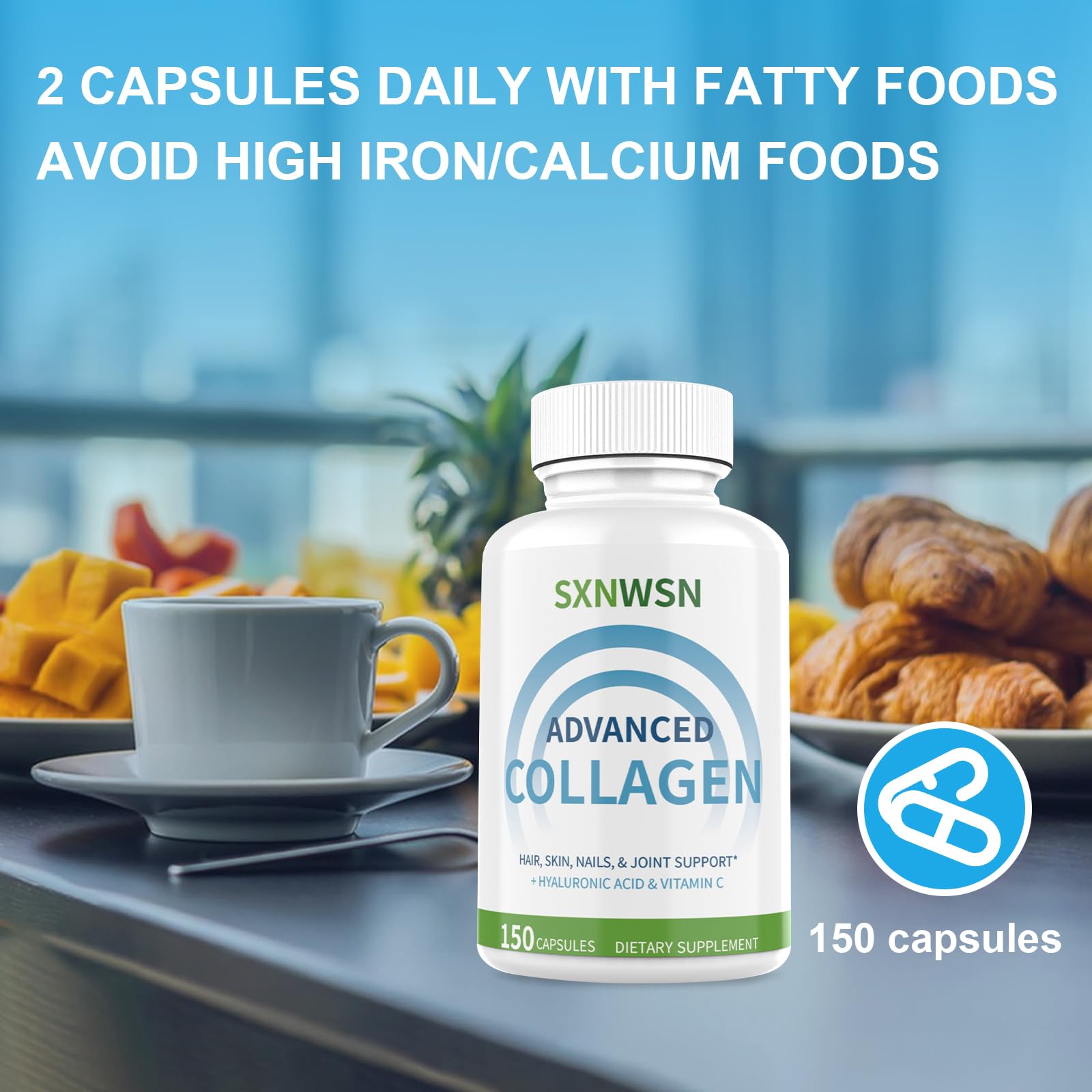 Advanced Multi Collagen Supplement with Vitamin C + Hyaluronic Acid - Hydrolyzed Collagen Peptides Supports for Skin, Joints & Hair* | Collagen Complex 150 Capsules for Women or Men SXNWSNBuy Supplements Australia