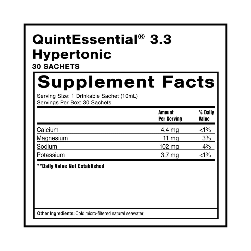 Quicksilver Scientific Quintessential 3.3 Sachets - Hypertonic Solution - Filtered Sea Water Hydration Packets - Liquid Minerals for Muscle Recovery, Stamina + Mineral Replenishment (30 Count) Quicksilver ScientificBuy Supplements Australia