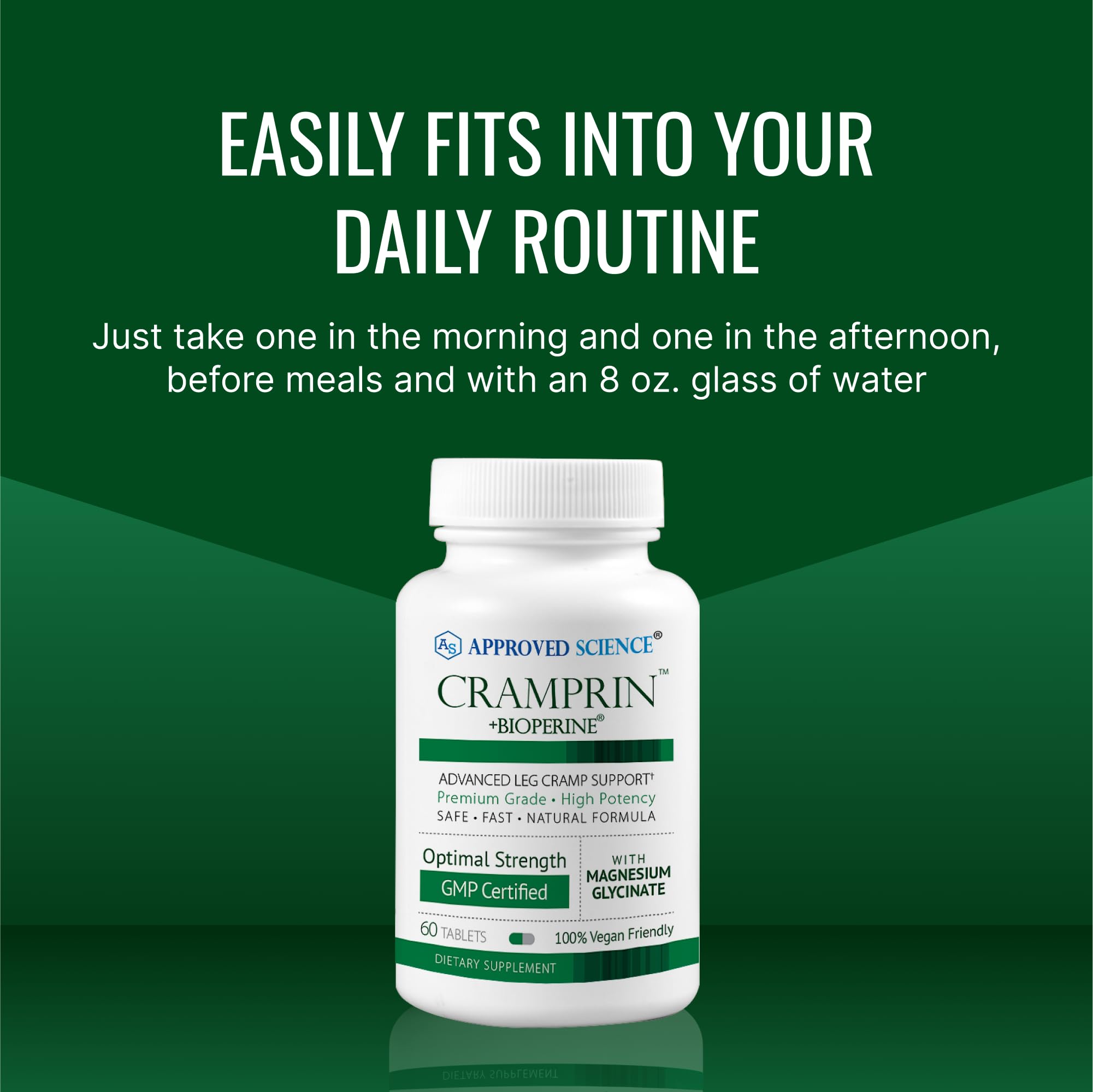 Approved Science Cramprin - High Absorption Magnesium, Vitamin B Complex, BioPerine - Muscle Cramps - 6 Month Supply - 2 Bottles - Vegan Approved ScienceBuy Supplements Australia