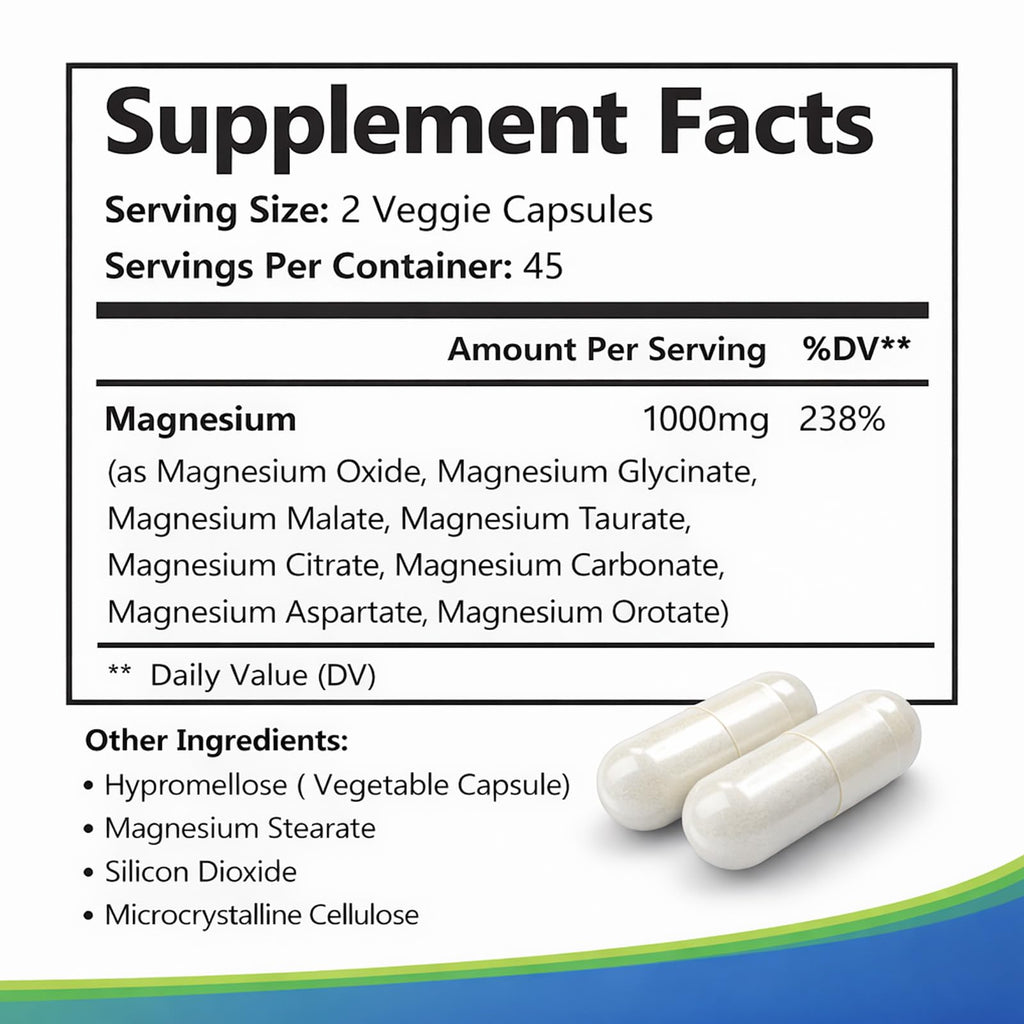 Top Nurex Magnesium Complex 1000 mg, 8-Source Magnesium Blend with Glycinate, Citrate, Malate & Taurate, Vegan Formula, Non-GMO, 90 Capsules Top Nurex buy supplements Au