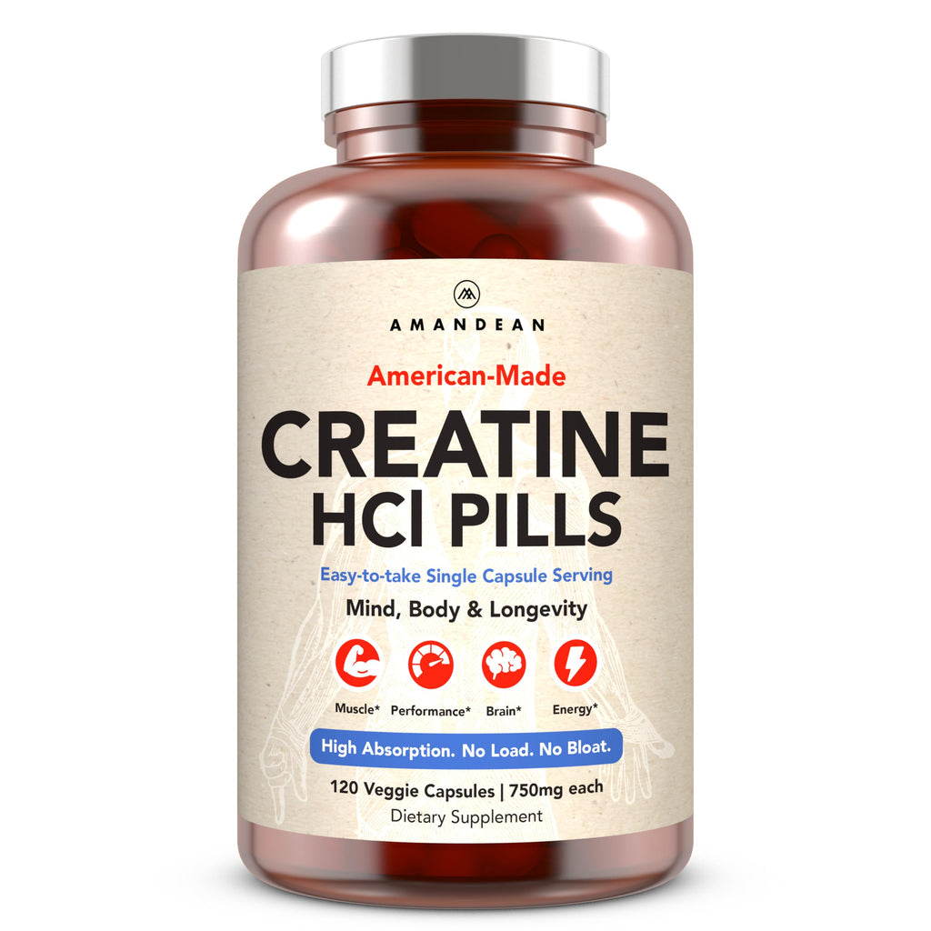 AMANDEAN Creatine HCl Pills. American Made CON-CRET. 120 Capsules. 7X Concentrated vs Monohydrate Powder. No Bloat. Muscle, Energy, Cognitive, Recovery Support for Men & Women. Gluten Free, Non-GMO. AMANDEANBuy Supplements Australia